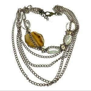 Grayling Chocolate Ivy Layered Asymmetrical Necklace, Agate Chunk, Glass Crystal